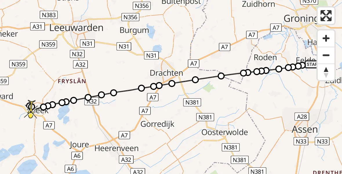 Routekaart van de vlucht: Lifeliner 4 naar Sneek, Molenweg