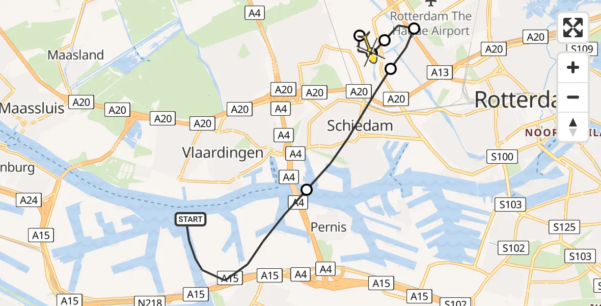 Routekaart van de vlucht: Lifeliner 2 naar Rotterdam, Vondelingenweg