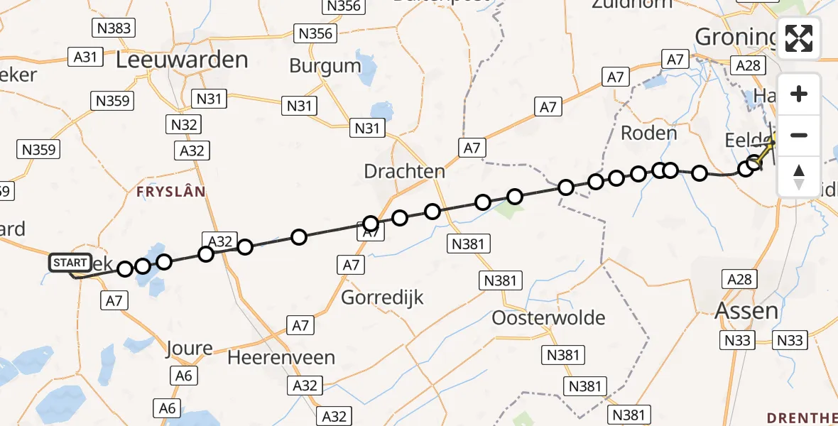 Routekaart van de vlucht: Lifeliner 4 naar Groningen Airport Eelde, De Geau
