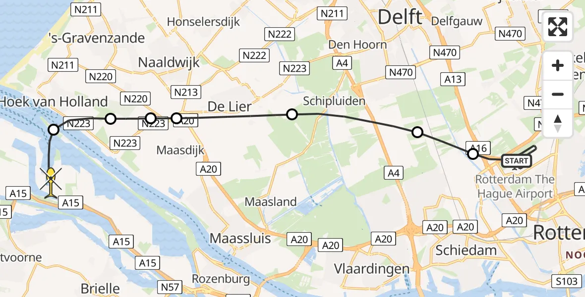 Routekaart van de vlucht: Kustwachthelikopter naar Europoort, Luxemburgweg