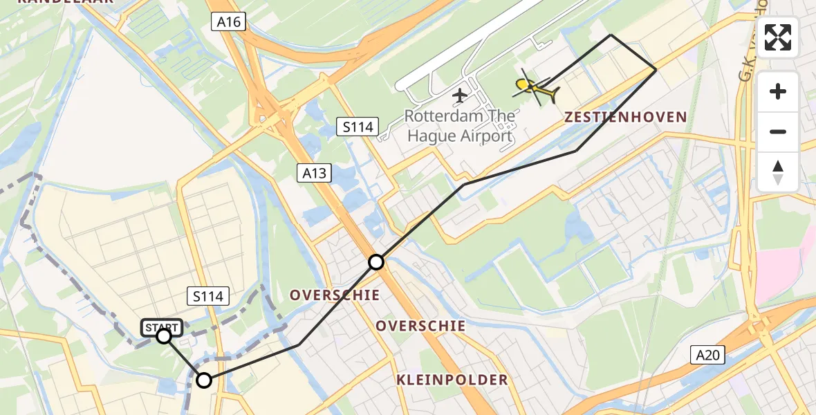 Routekaart van de vlucht: Lifeliner 2 naar Rotterdam The Hague Airport, Delfshavenseweg