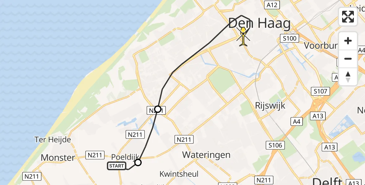 Routekaart van de vlucht: Lifeliner 1 naar Den Haag, Plaats