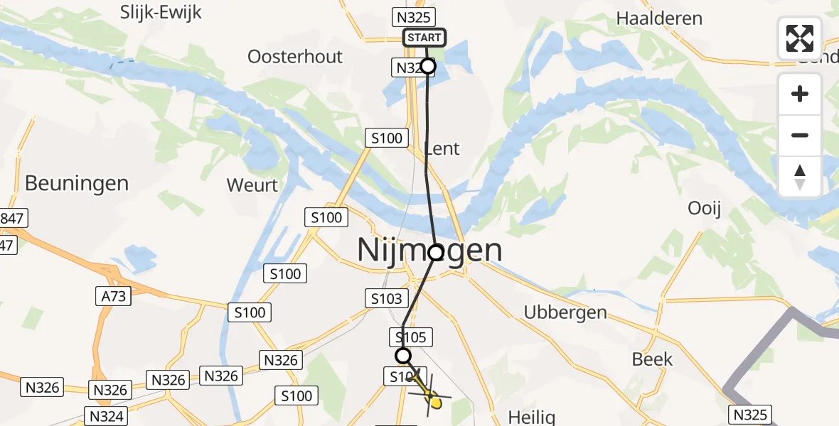 Routekaart van de vlucht: Lifeliner 3 naar Radboud Universitair Medisch Centrum, Dalidastraat
