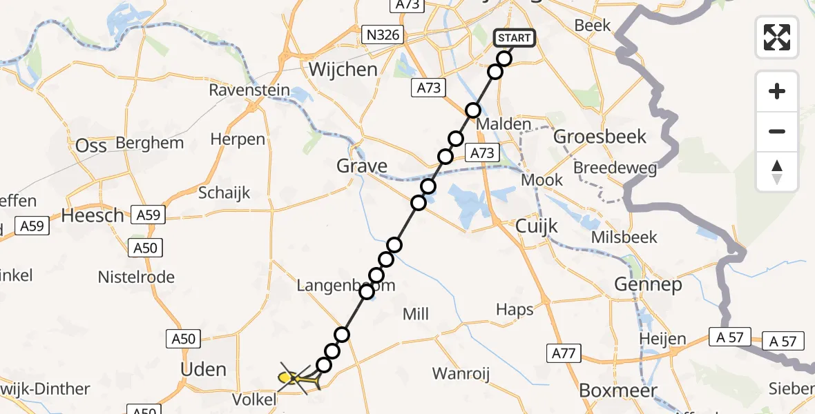 Routekaart van de vlucht: Lifeliner 3 naar Vliegbasis Volkel, Sint Annastraat