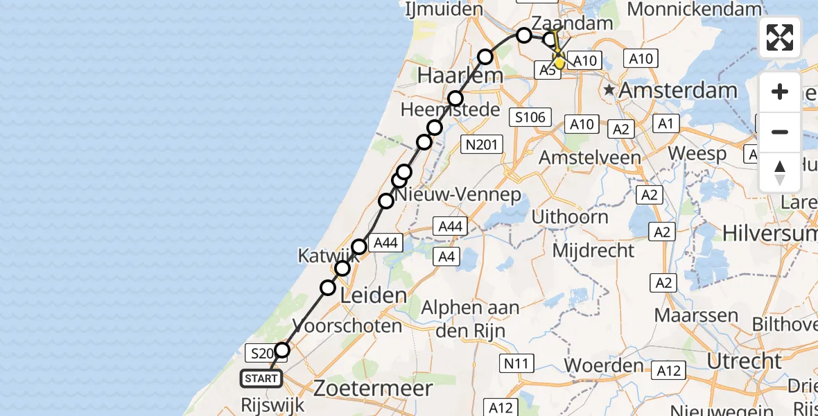 Routekaart van de vlucht: Lifeliner 1 naar Amsterdam Heliport, Lange Beestenmarkt