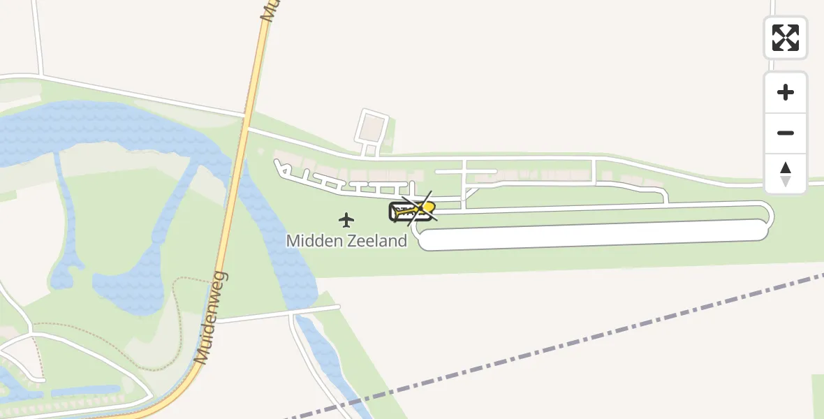 Routekaart van de vlucht: Kustwachthelikopter naar Vliegveld Midden-Zeeland, Calandweg