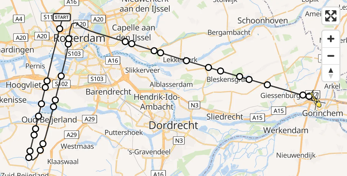 Routekaart van de vlucht: Lifeliner 2 naar Gorinchem, Zestienhovensekade