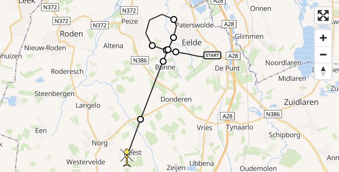Routekaart van de vlucht: Lifeliner 4 naar Peest, Molenweg