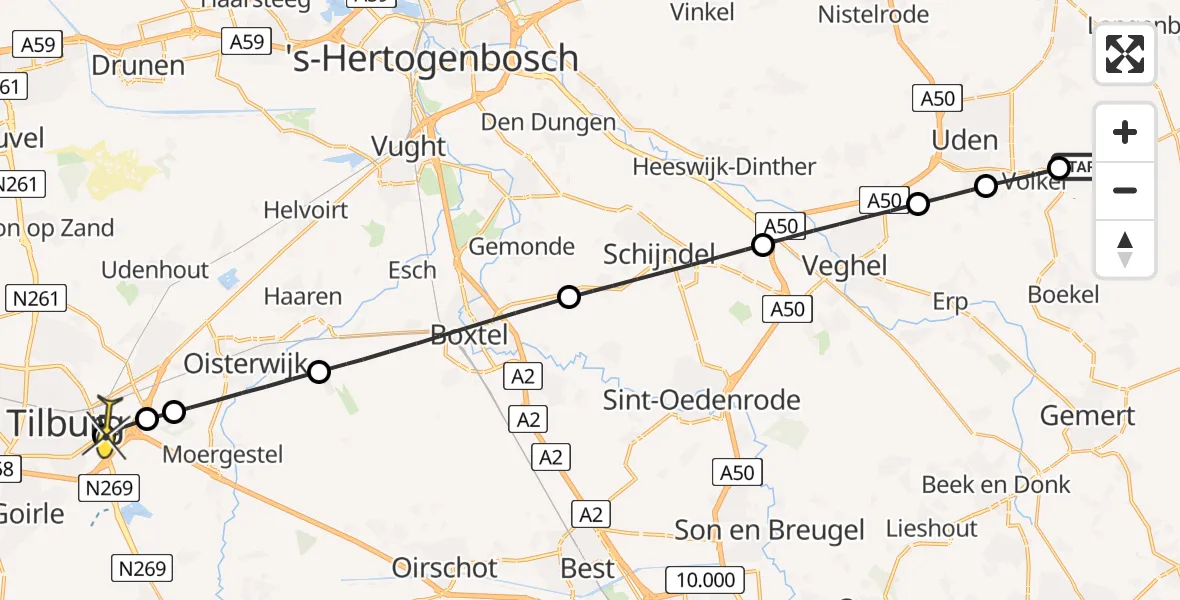 Routekaart van de vlucht: Lifeliner 3 naar Tilburg, Eeuwsels
