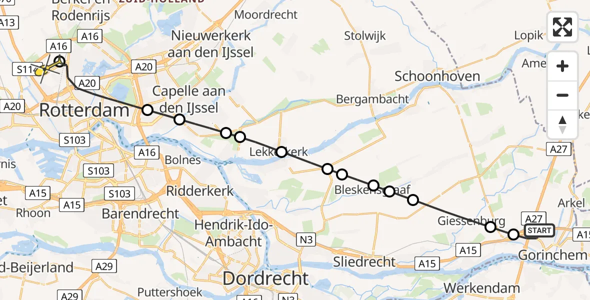 Routekaart van de vlucht: Lifeliner 2 naar Rotterdam The Hague Airport, Bataafsekade