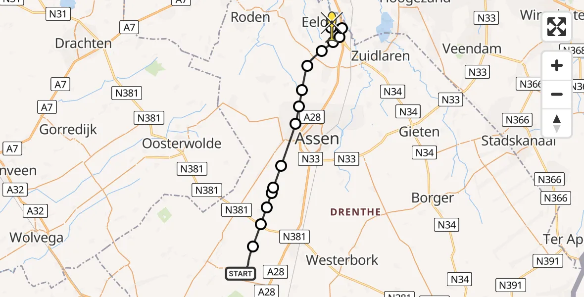 Routekaart van de vlucht: Lifeliner 4 naar Groningen Airport Eelde, Lheebroek