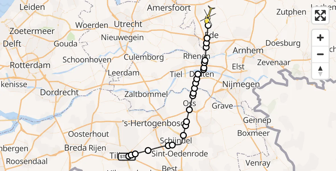 Routekaart van de vlucht: Lifeliner 3 naar Lunteren, Hoge Valkseweg