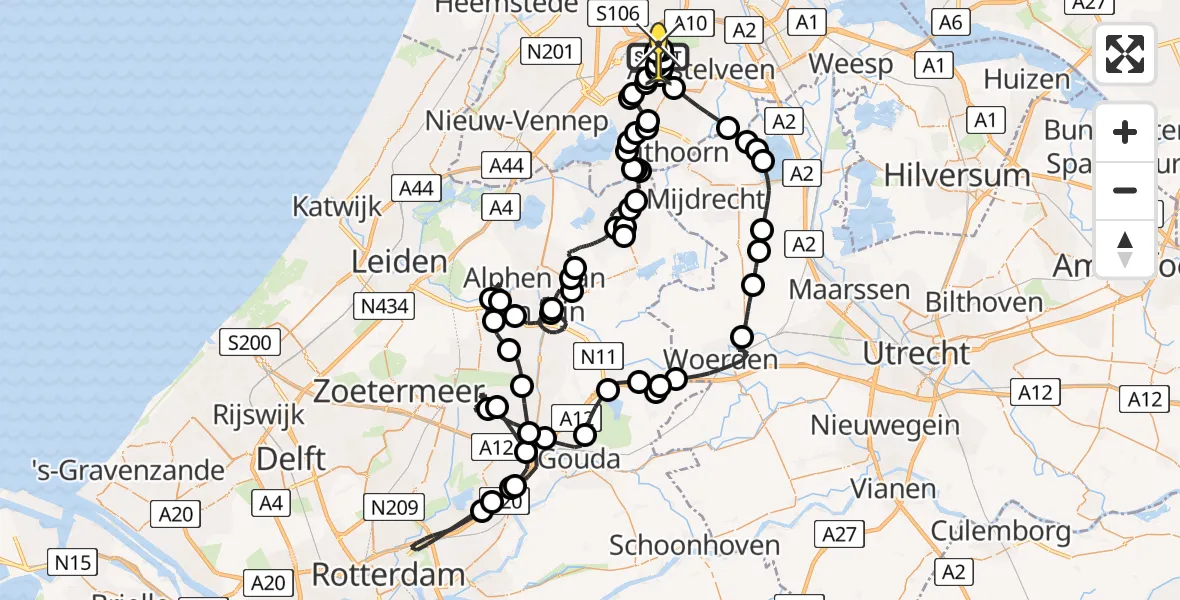 Routekaart van de vlucht: Politieheli naar Schiphol, Amsterdam-Bataviaweg