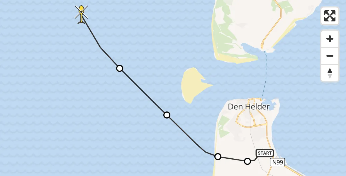 Routekaart van de vlucht: Kustwachthelikopter naar Middenvliet