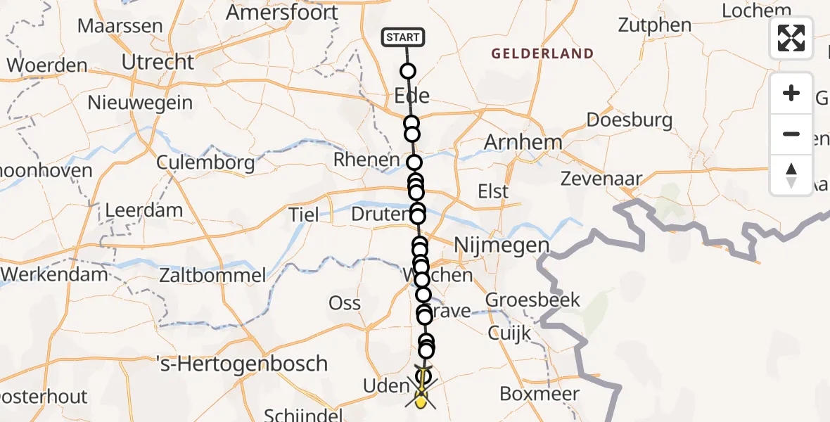 Routekaart van de vlucht: Lifeliner 3 naar Vliegbasis Volkel, Lage Veldweg