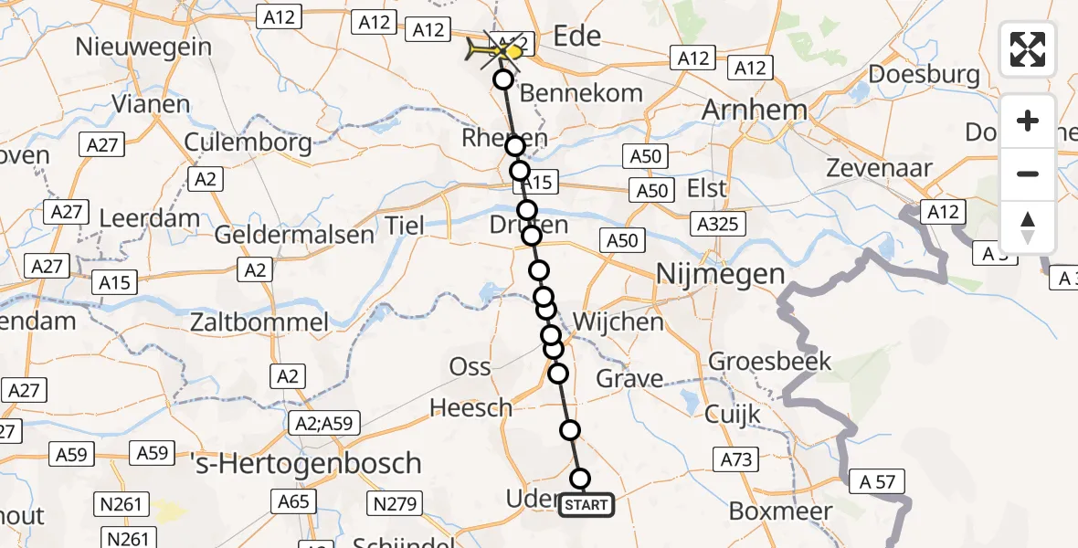 Routekaart van de vlucht: Lifeliner 3 naar Veenendaal, De Bunders