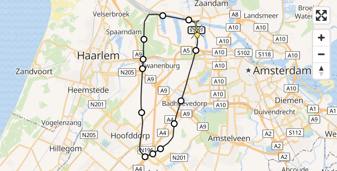Routekaart van de vlucht: Lifeliner 1 naar Amsterdam Heliport, Maltaweg