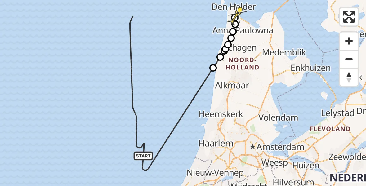 Routekaart van de vlucht: Kustwachthelikopter naar Vliegveld De Kooy, Luchthavenweg