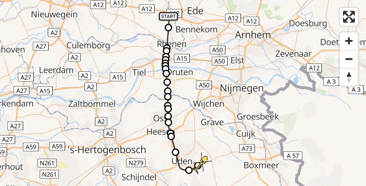 Routekaart van de vlucht: Lifeliner 3 naar Vliegbasis Volkel, De Tinneweide