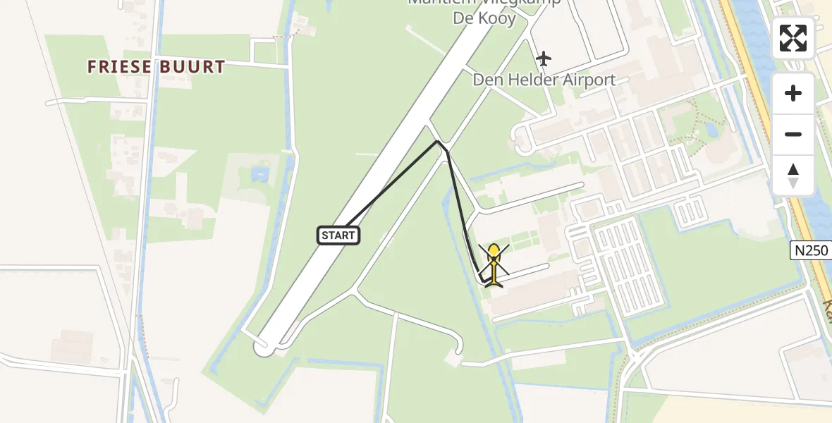 Routekaart van de vlucht: Kustwachthelikopter naar Vliegveld De Kooy, Luchthavenweg