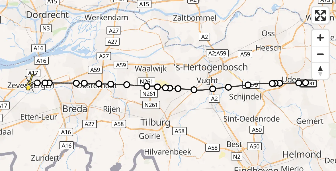 Routekaart van de vlucht: Lifeliner 3 naar Zevenbergen, Lankesstraat