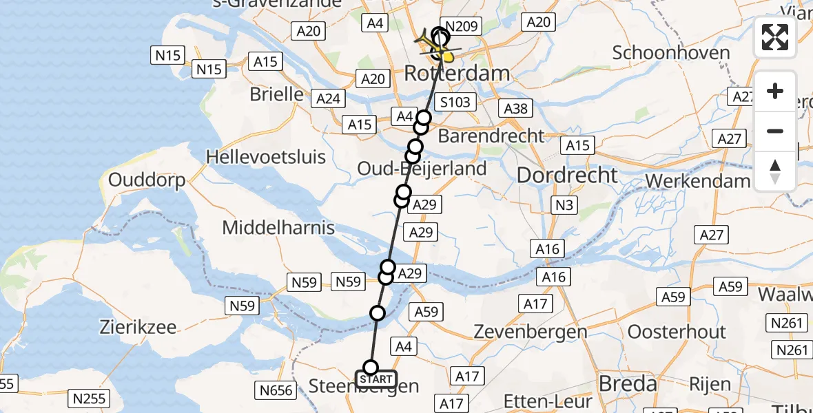 Routekaart van de vlucht: Lifeliner 2 naar Rotterdam The Hague Airport, Brandenburgbaan