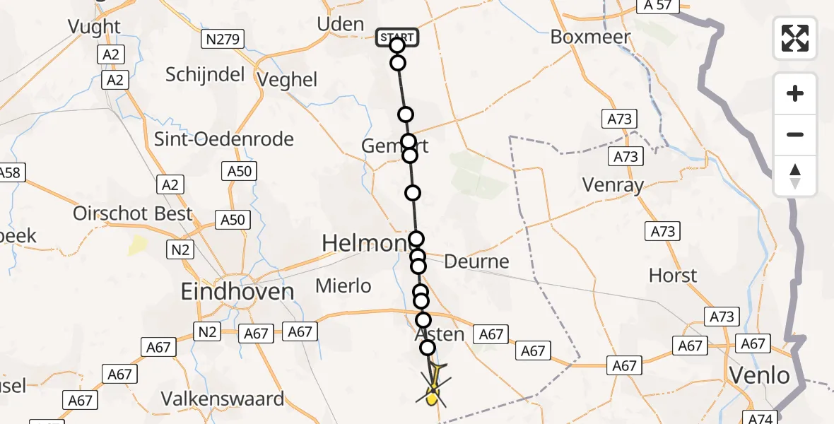 Routekaart van de vlucht: Lifeliner 3 naar Someren, Kanaaldijk-zuid