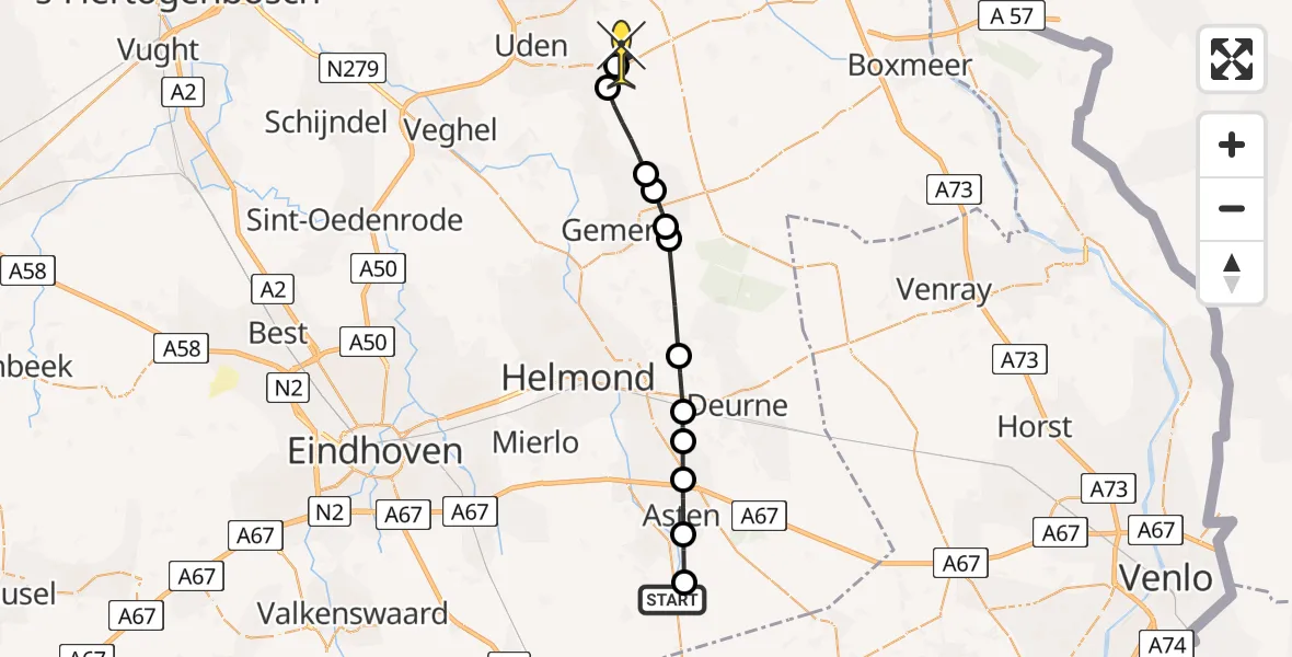 Routekaart van de vlucht: Lifeliner 3 naar Vliegbasis Volkel, Zeelandsedijk