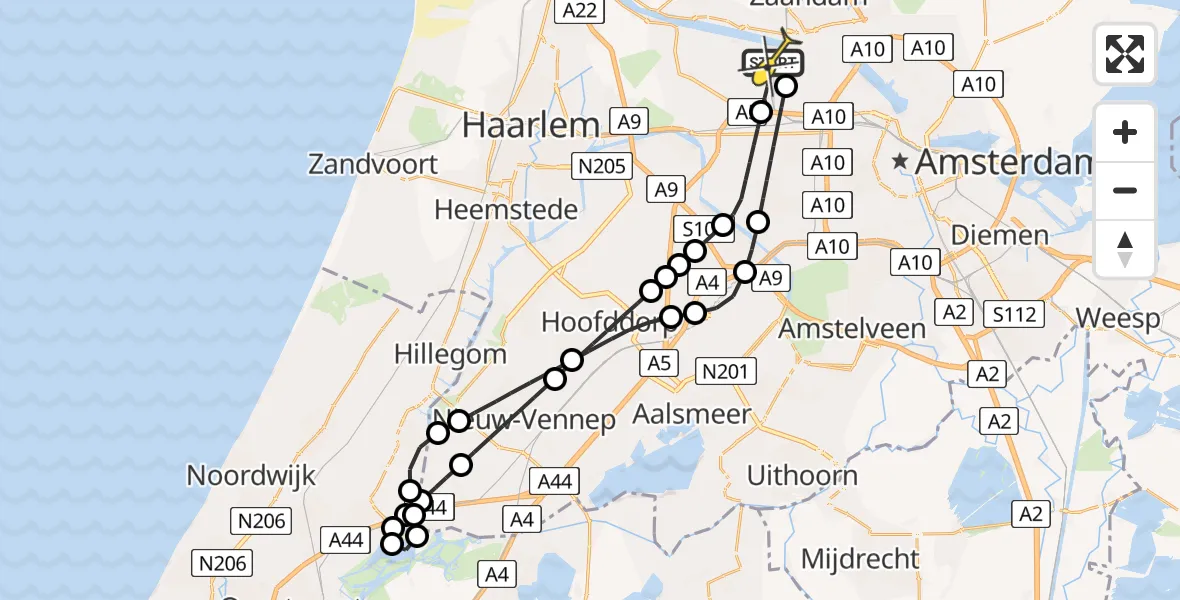 Routekaart van de vlucht: Lifeliner 1 naar Amsterdam Heliport, Capriweg