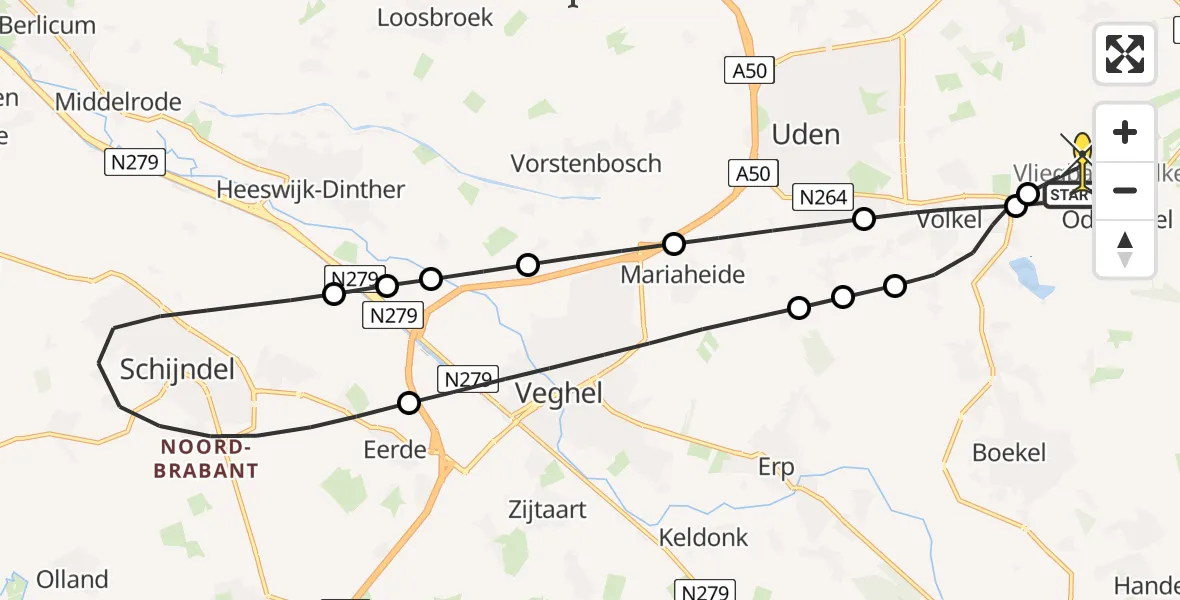 Routekaart van de vlucht: Lifeliner 3 naar Vliegbasis Volkel, Zeelandsedijk