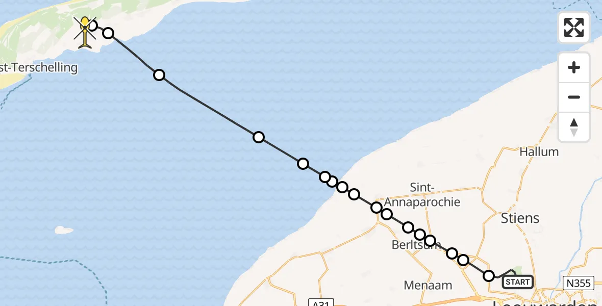 Routekaart van de vlucht: Ambulanceheli naar Midsland, Kallandspad