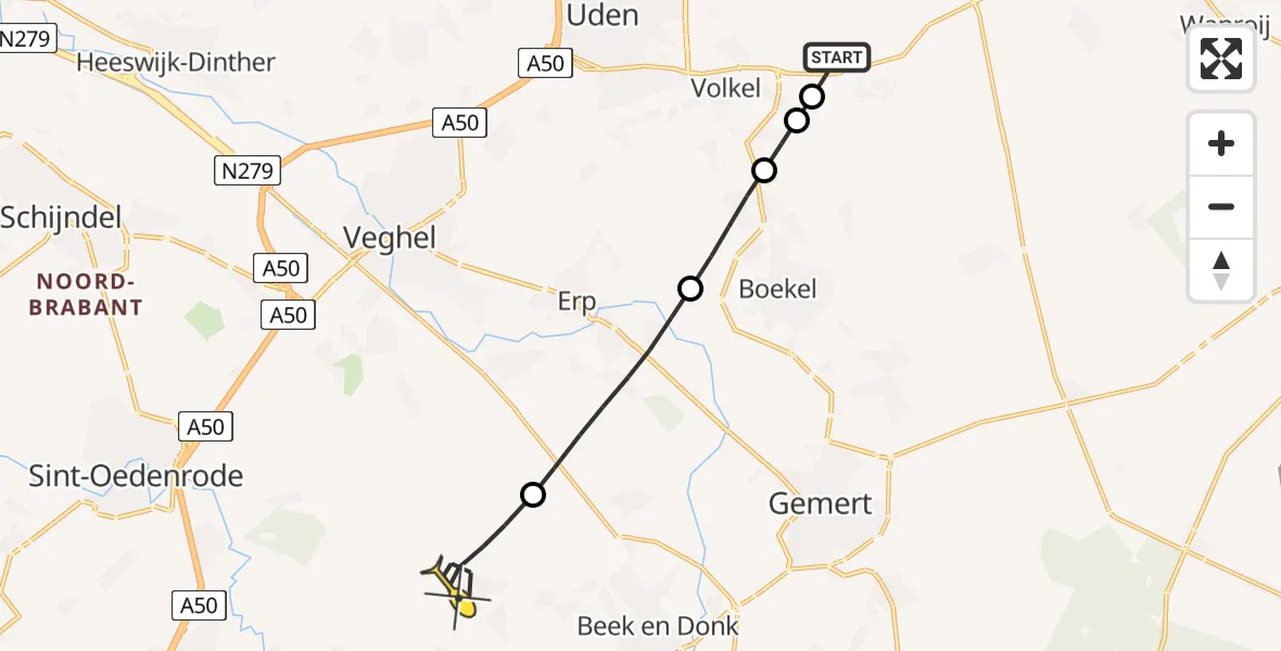 Routekaart van de vlucht: Lifeliner 3 naar Mariahout, Meerven
