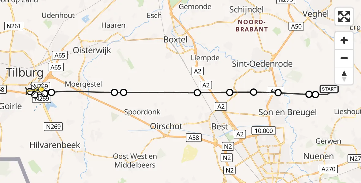 Routekaart van de vlucht: Lifeliner 3 naar Tilburg, Hilvarenbeekseweg