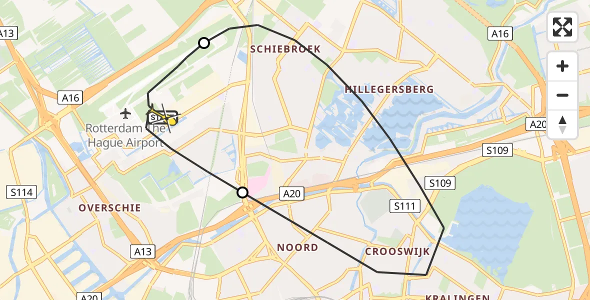 Routekaart van de vlucht: Lifeliner 2 naar Rotterdam The Hague Airport, Brandenburgbaan