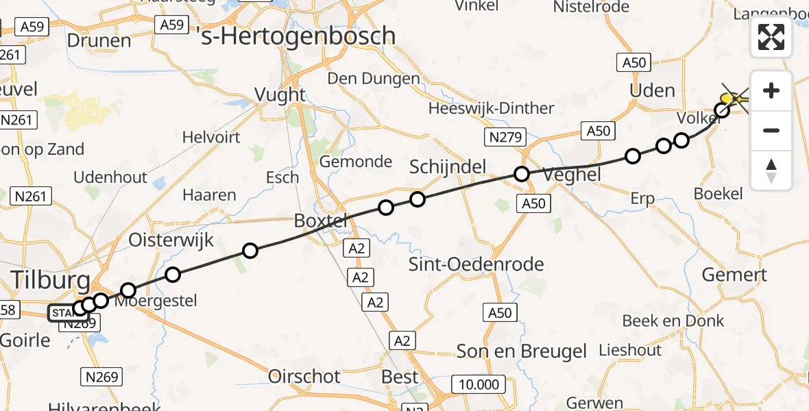 Routekaart van de vlucht: Lifeliner 3 naar Vliegbasis Volkel, Zeelandsedijk