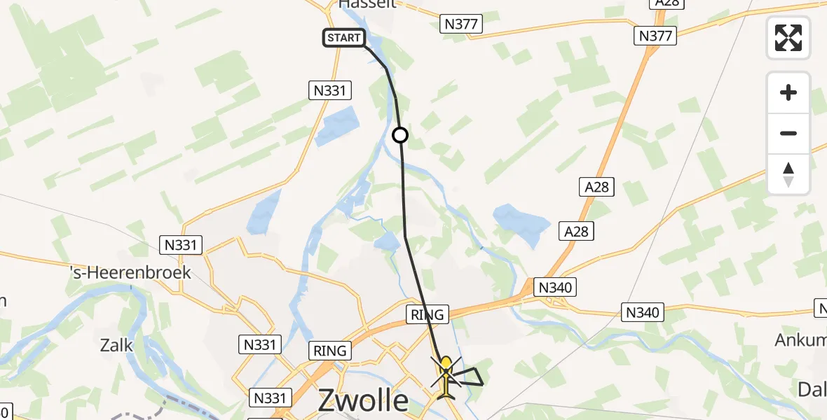 Routekaart van de vlucht: Lifeliner 4 naar Zwolle, Dokter van Heesweg