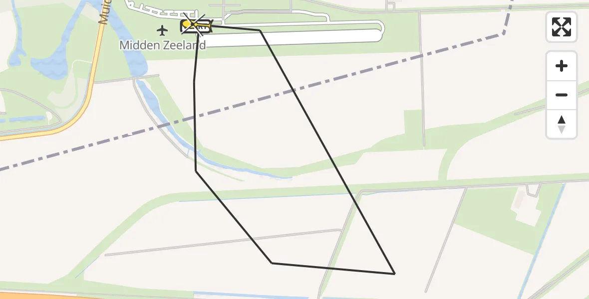 Routekaart van de vlucht: Kustwachthelikopter naar Vliegveld Midden-Zeeland, Calandweg