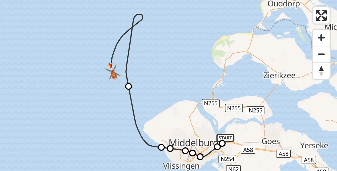 Vluchtroute Kustwachthelikopter Vliegveld Midden-Zeeland - , 05 december 2025, 13:04