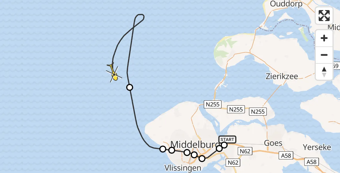 Routekaart van de vlucht: Kustwachthelikopter naar Postweg