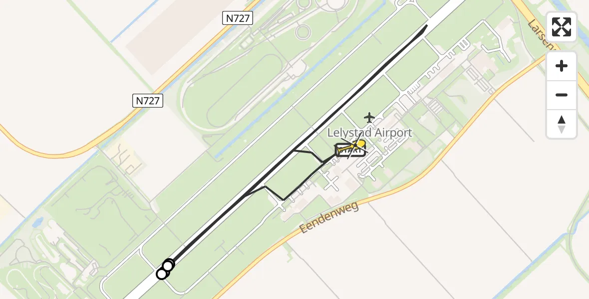 Routekaart van de vlucht: Ambulancehelikopter naar Lelystad Airport, Emoeweg