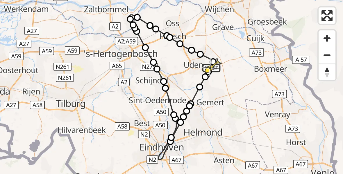 Routekaart van de vlucht: Lifeliner 3 naar Vliegbasis Volkel, Zeelandsedijk