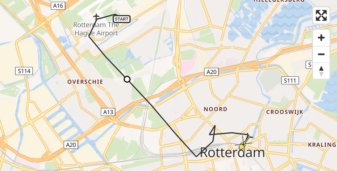 Routekaart van de vlucht: Lifeliner 2 naar Rotterdam, Stroveer