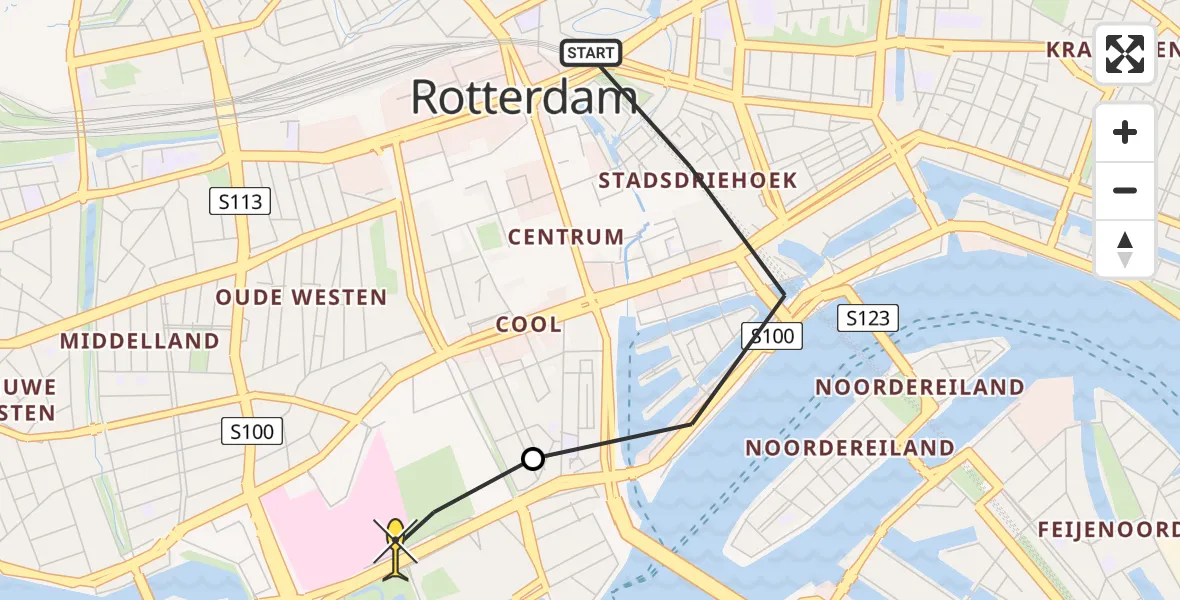 Routekaart van de vlucht: Lifeliner 2 naar Erasmus MC, Westzeedijk