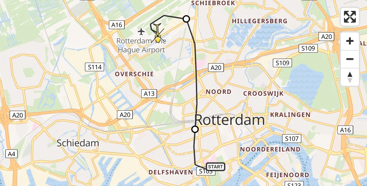 Routekaart van de vlucht: Lifeliner 2 naar Rotterdam The Hague Airport, Brandenburgbaan