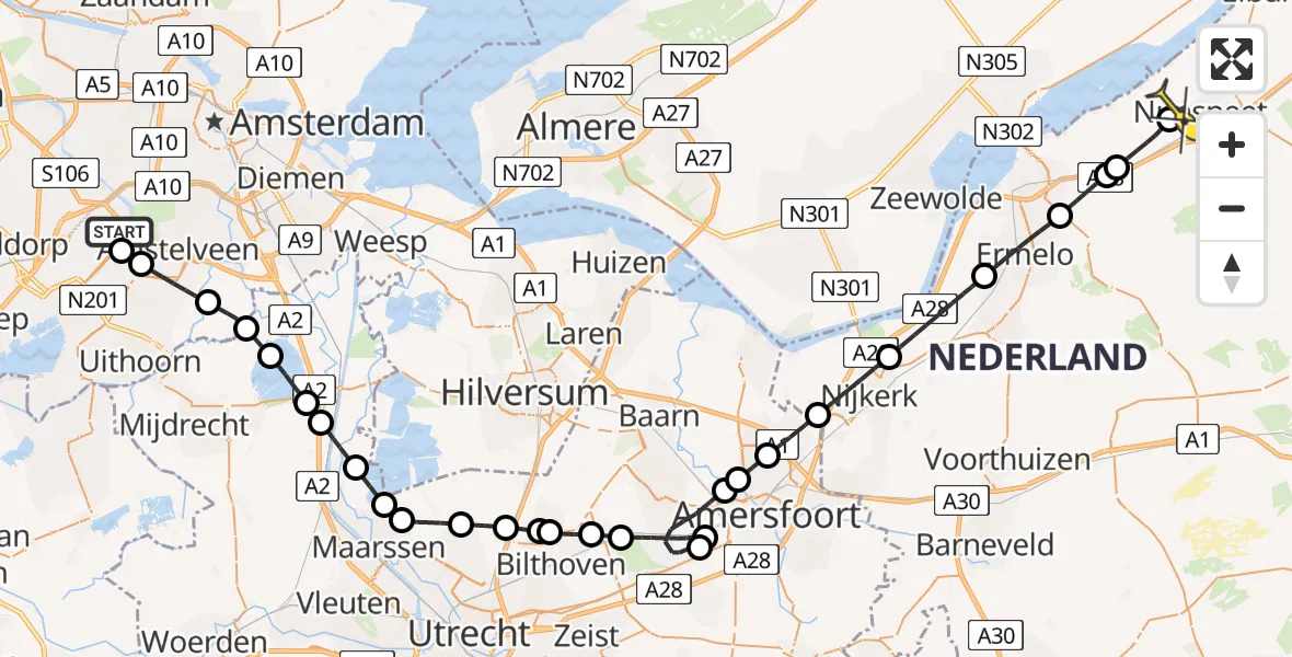Routekaart van de vlucht: Politiehelikopter naar Nunspeet, Hullerweg