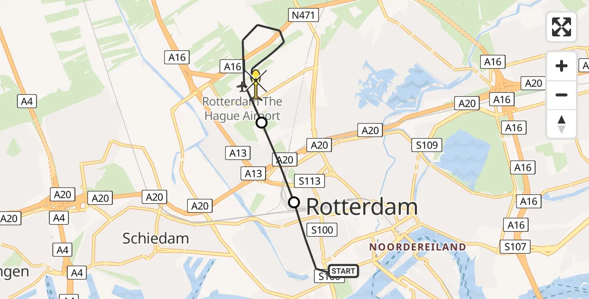 Routekaart van de vlucht: Lifeliner 2 naar Rotterdam The Hague Airport, Brandenburgbaan