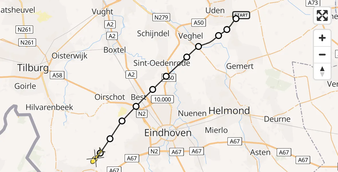 Routekaart van de vlucht: Lifeliner 3 naar Hoogeloon, Driesboom