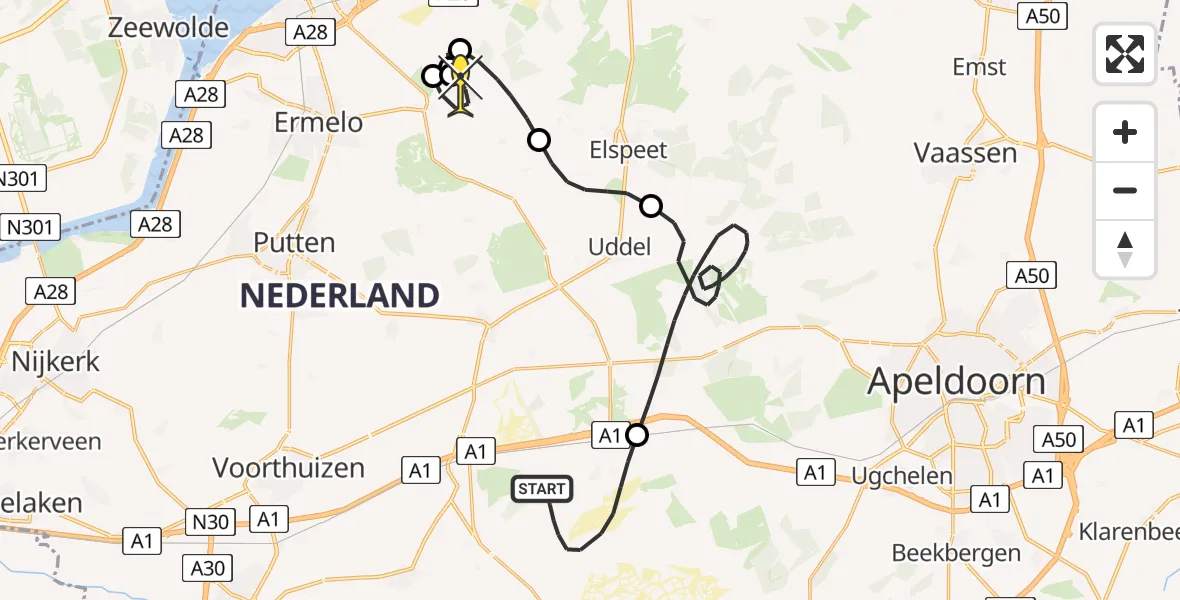 Routekaart van de vlucht: Politiehelikopter naar Ermelo, Cyriassischepad