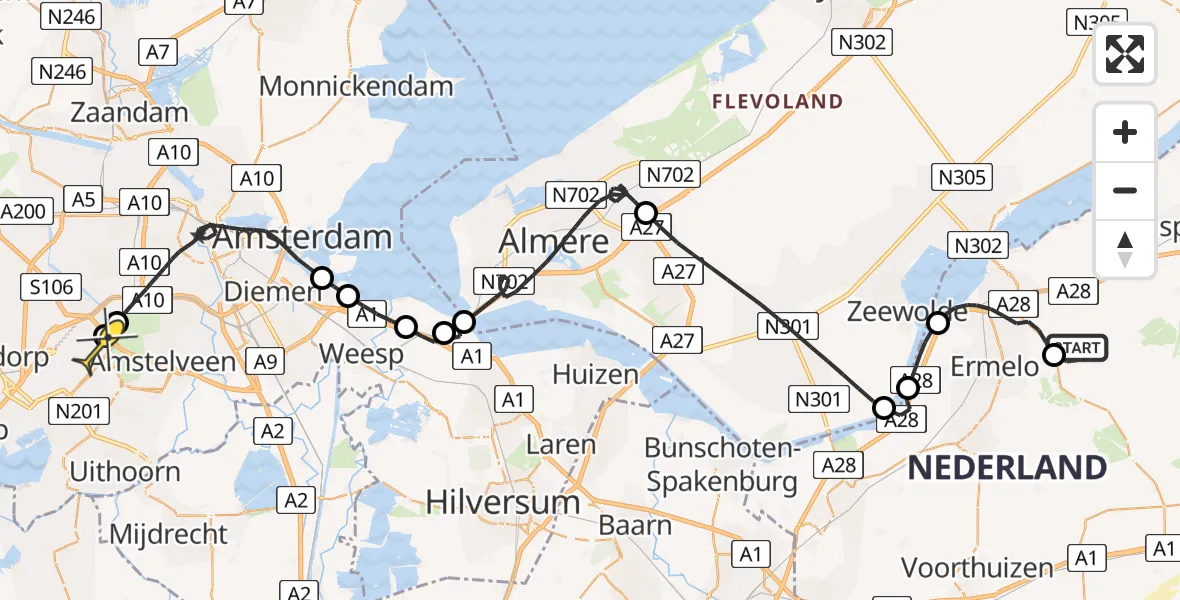 Routekaart van de vlucht: Politieheli naar Schiphol, Thermiekstraat