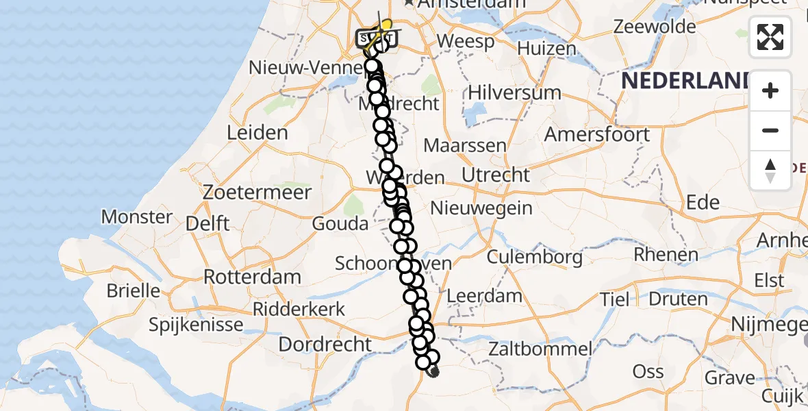 Routekaart van de vlucht: Politiehelikopter naar Schiphol, Loevesteinse Randweg